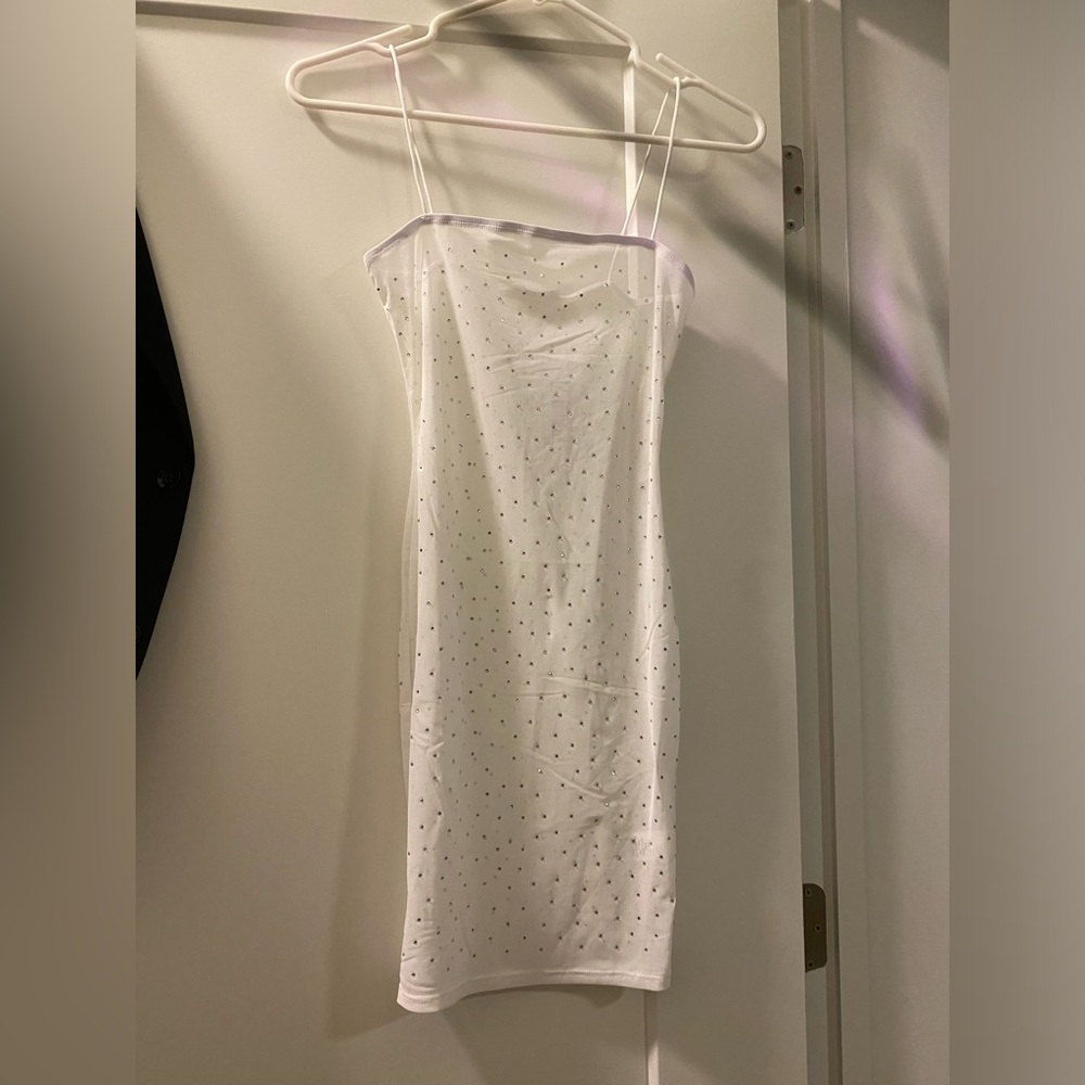 Sheer white rhinestone dress